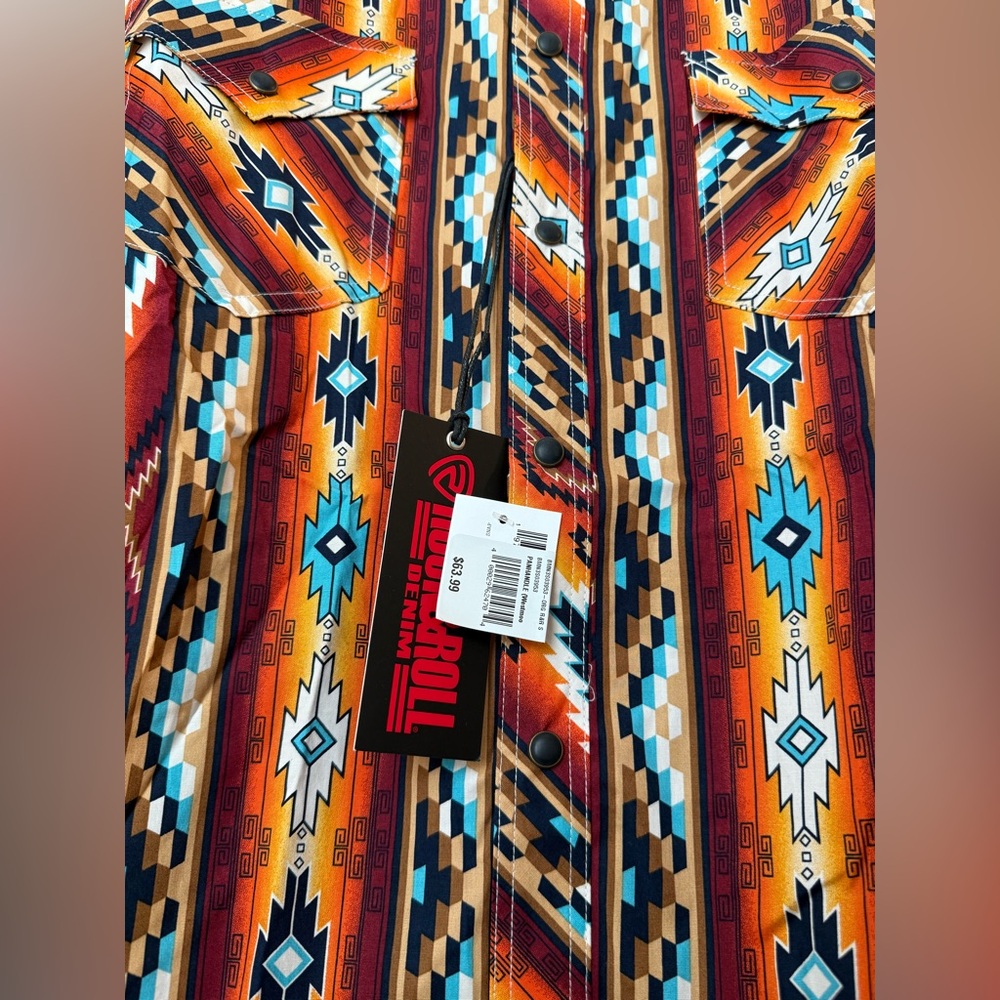 Men's Aztec Pattern Button Down Shirt - Multicolor - image 3